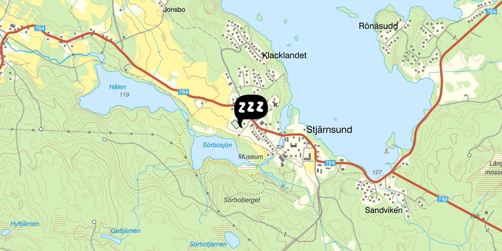 Map showing the location of Fridhems kursgård och vandrarhem