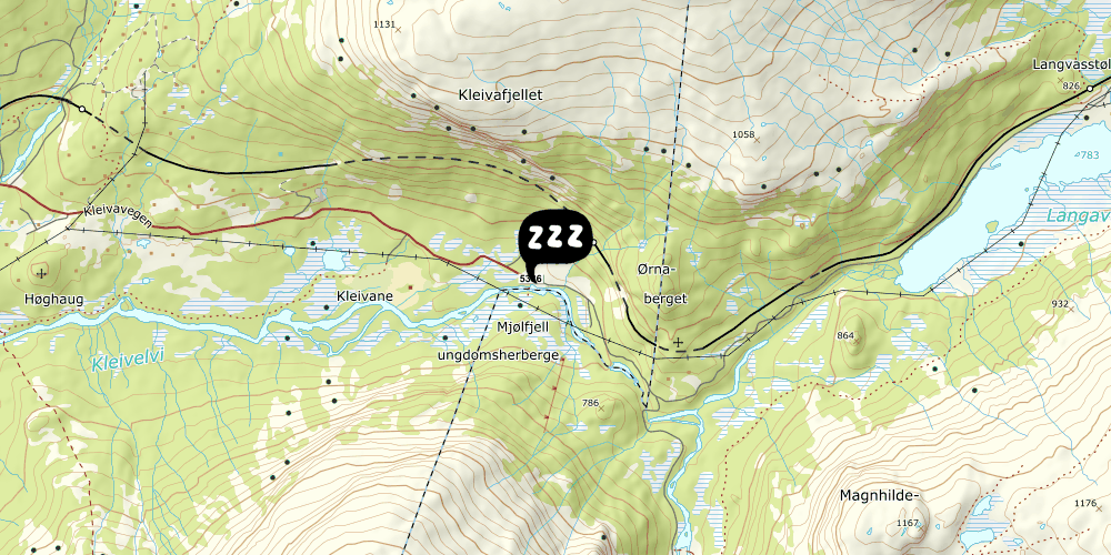 Map showing the location of Mjølfjell Ungdomsherberge