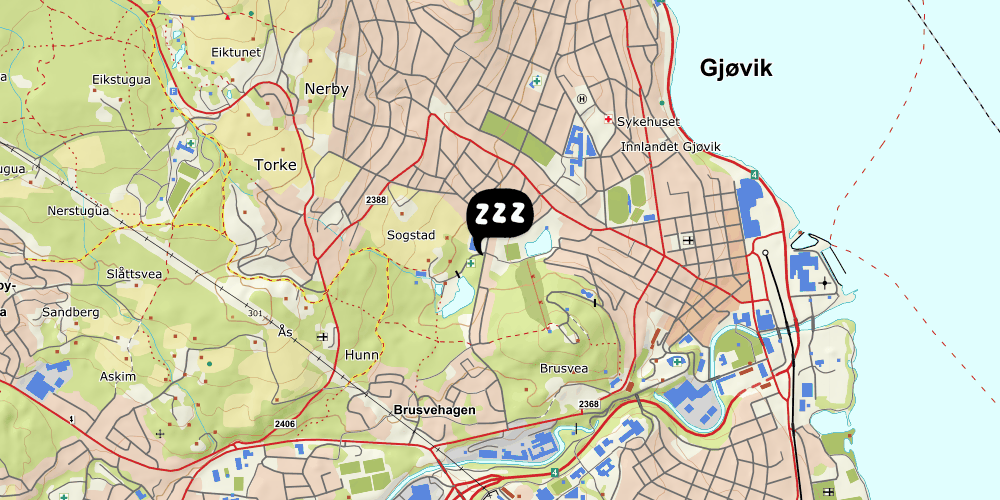 Map showing the location of Gjøvik Vandrerhjem Hovdetun