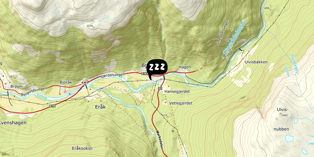 Map showing the location of Borlaug Vandrerhjem