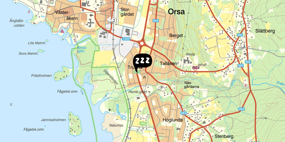 Map showing the location of Trunna Vandrarhem