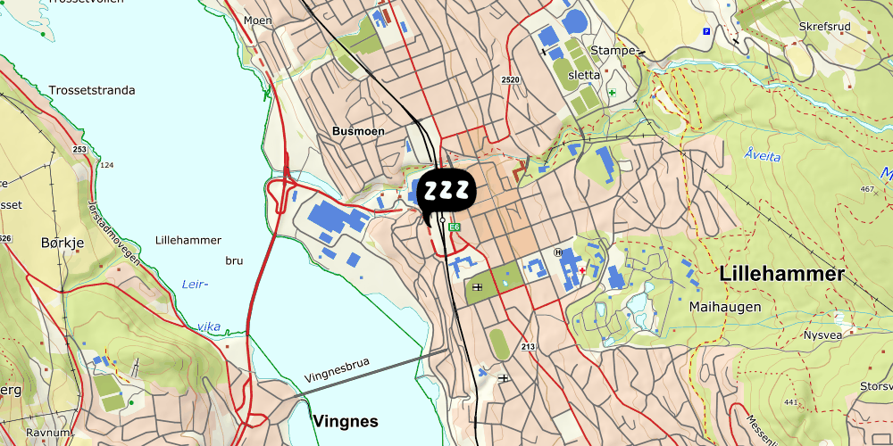 Map showing the location of Lillehammer Vandrerhjem