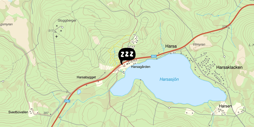 Map showing the location of Harsagården
