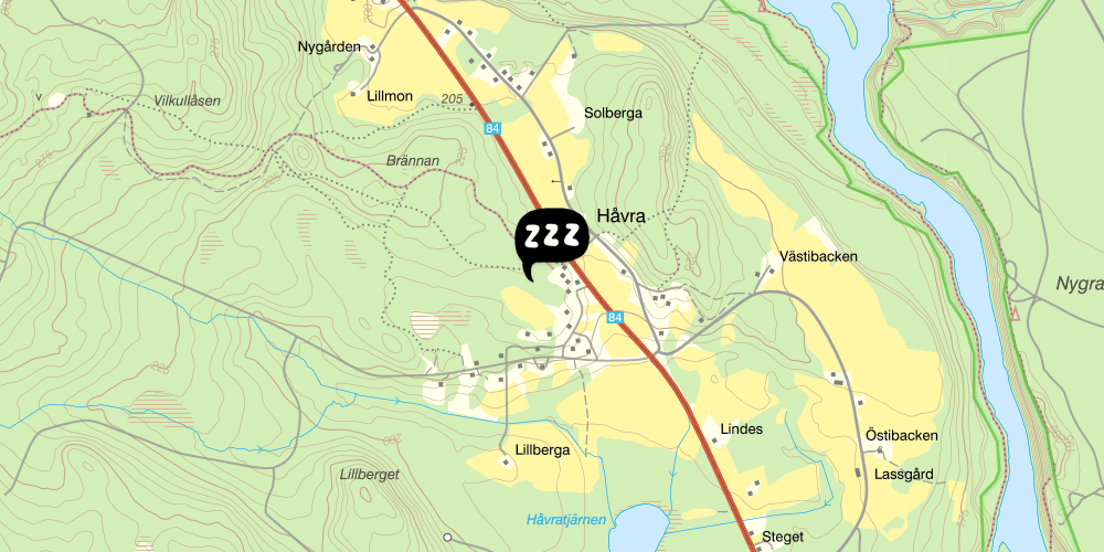 Map showing the location of Hovra STF vandrarhem