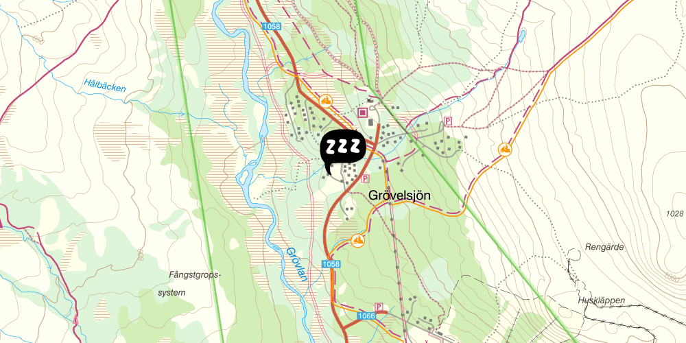 Map showing the location of Grövelsjögården