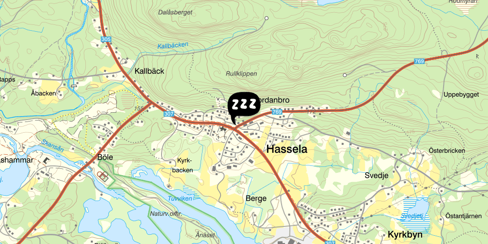 Map showing the location of Hassela Vandrarhem