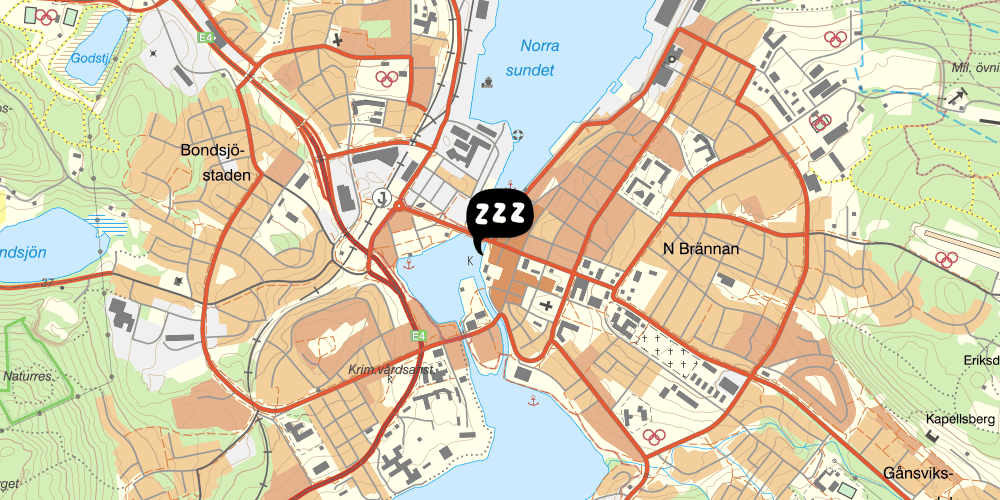 Map showing the location of Nattvikens vandrarhem