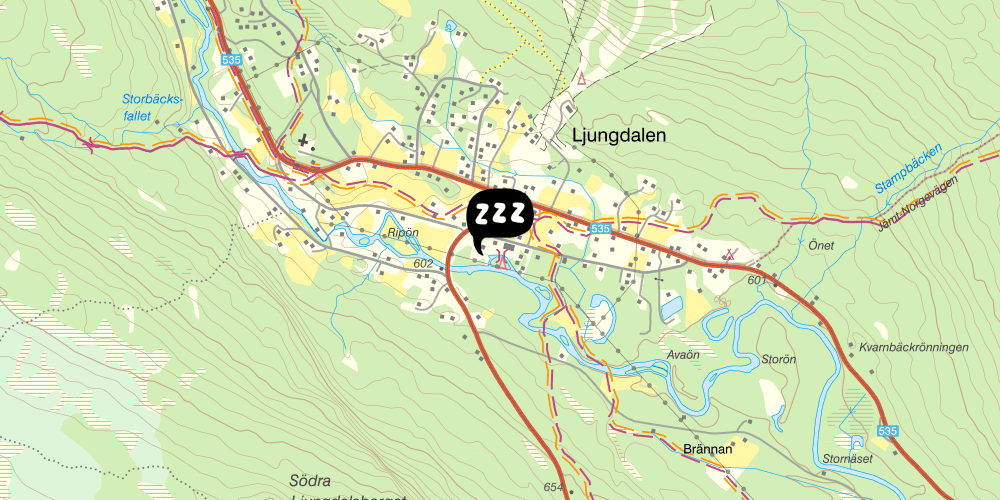Map showing the location of STF Ljungdalen vandrarhem och badhus