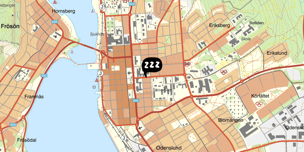 Map showing the location of STF Östersund Ledkrysset Vandrarhem
