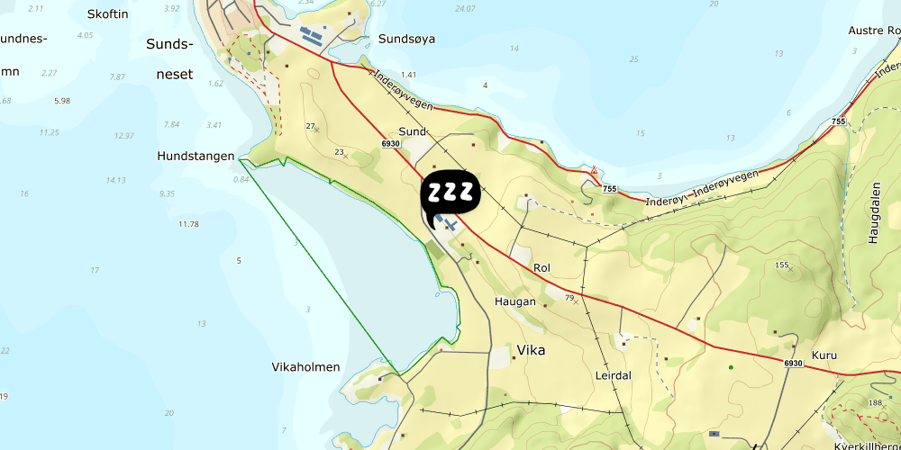 Map showing the location of Sund Folkehøgskole Sommerhotell