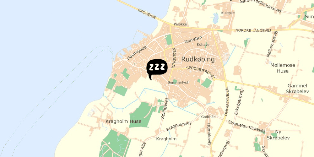 Map showing the location of Rudkøbing Camping