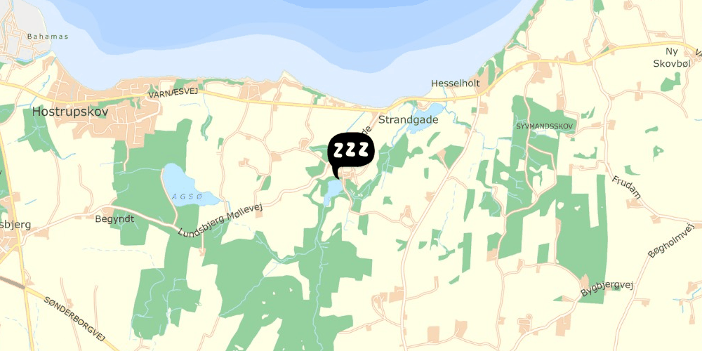 Map showing the location of Krusmølle Glamping
