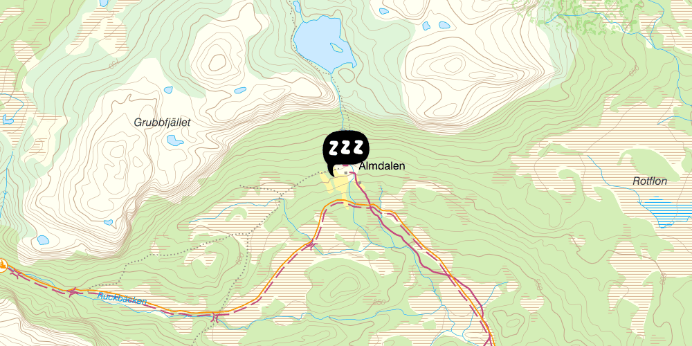 Map showing the location of STF Almdalens Fjällgård