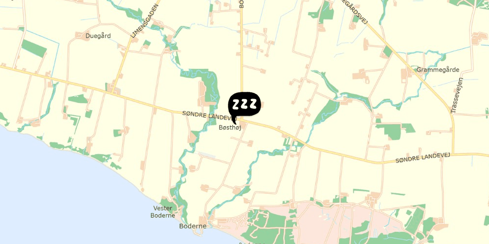 Map showing the location of Danhostel Boderne (Rosengaarden)