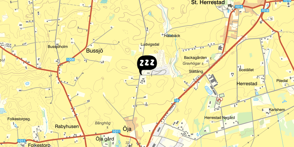 Map showing the location of STF Backadal Gård B&B Ystad