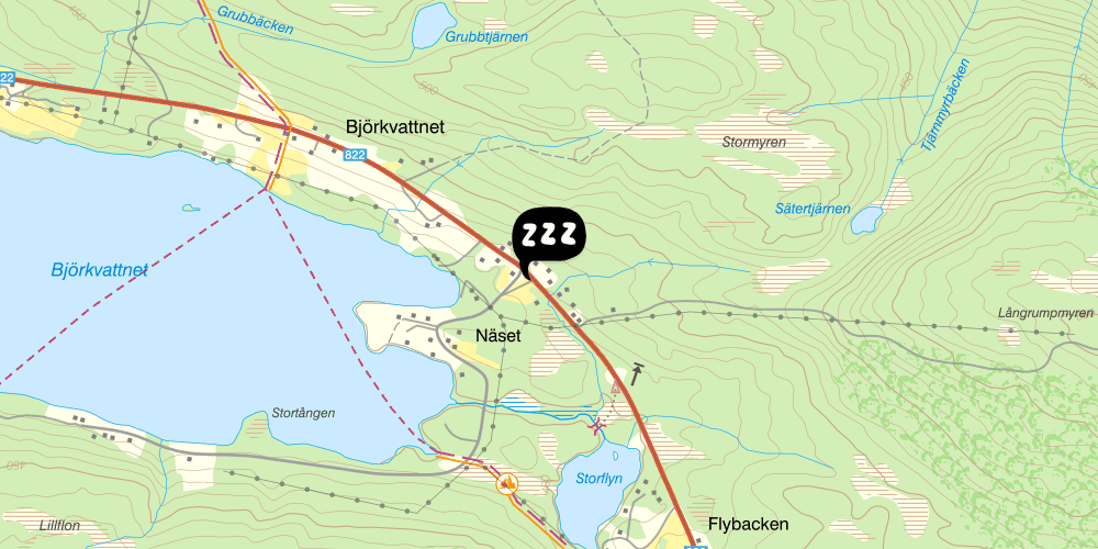 Map showing the location of STF Björkvattnet Vandrarhem