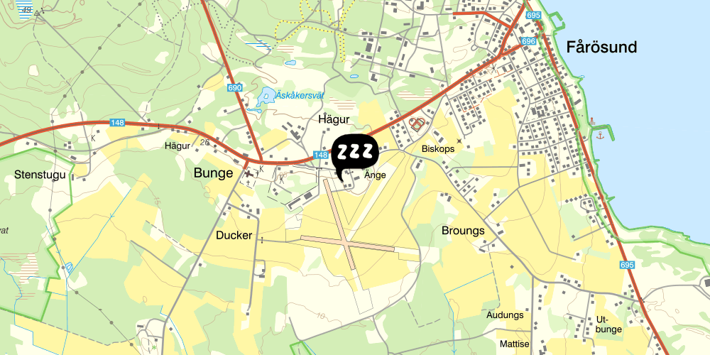 Map showing the location of STF Bunge Vandrarhem Fårösund
