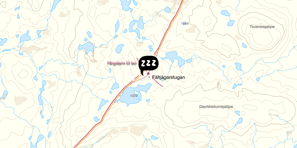 Map showing the location of STF Fältjägaren Fjällstuga