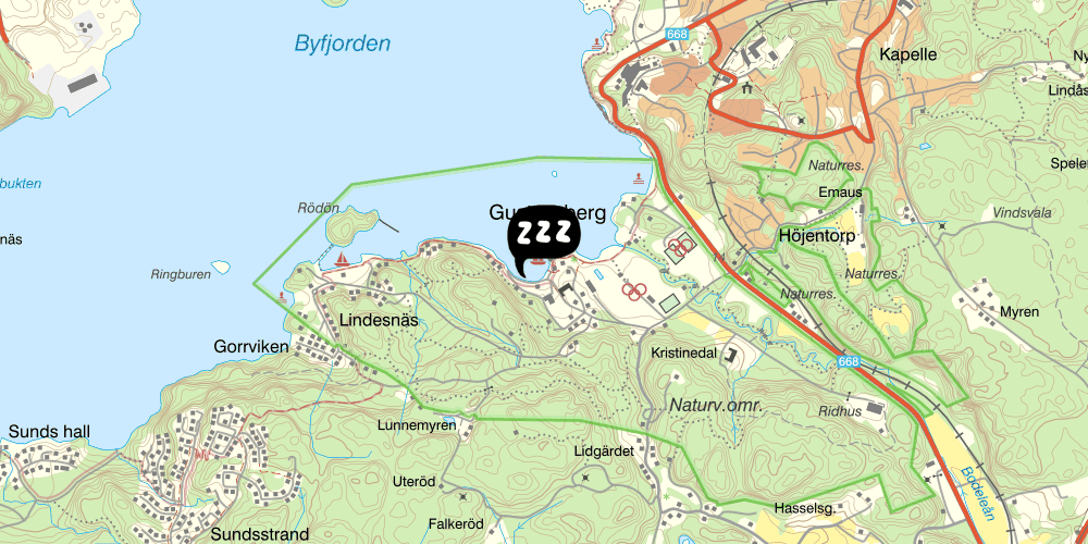 Map showing the location of STF Gustafsberg Badhotell & Vandrarhem