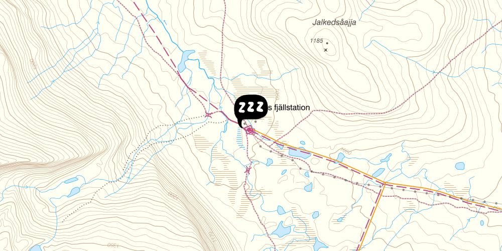 Map showing the location of STF Helags Fjällstation