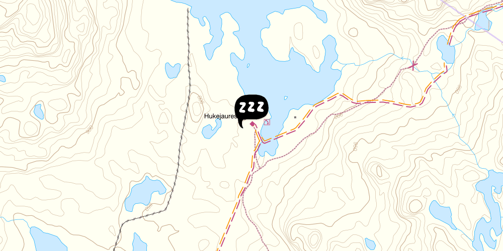 Map showing the location of STF Hukejaure Fjällstuga