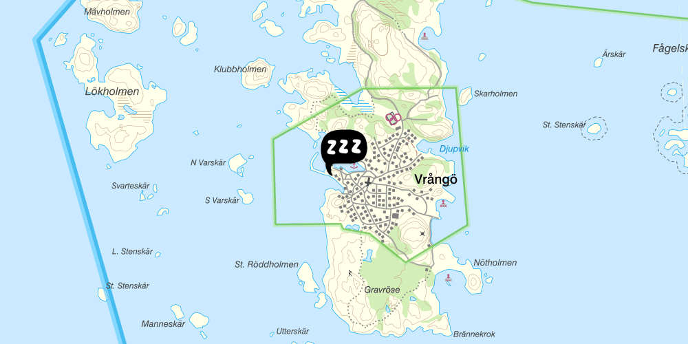 Map showing the location of STF Kajkanten Vrångö