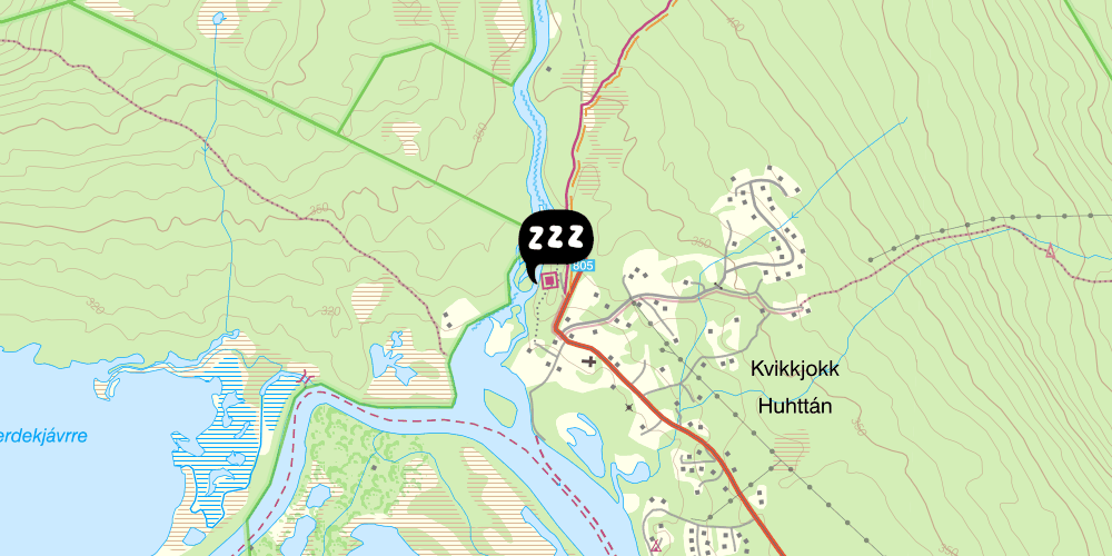 Map showing the location of STF Kvikkjokk Fjällstation