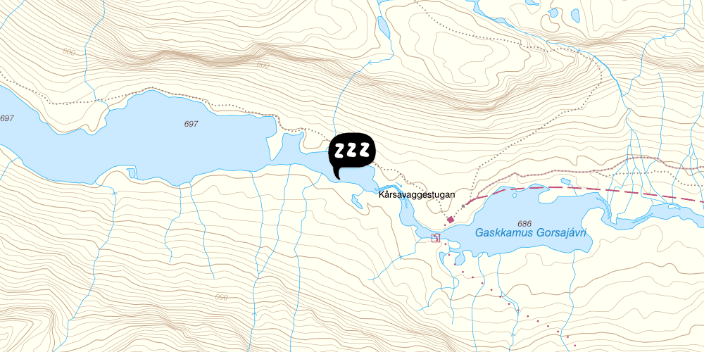 Map showing the location of STF Kårsavagge Fjällstuga
