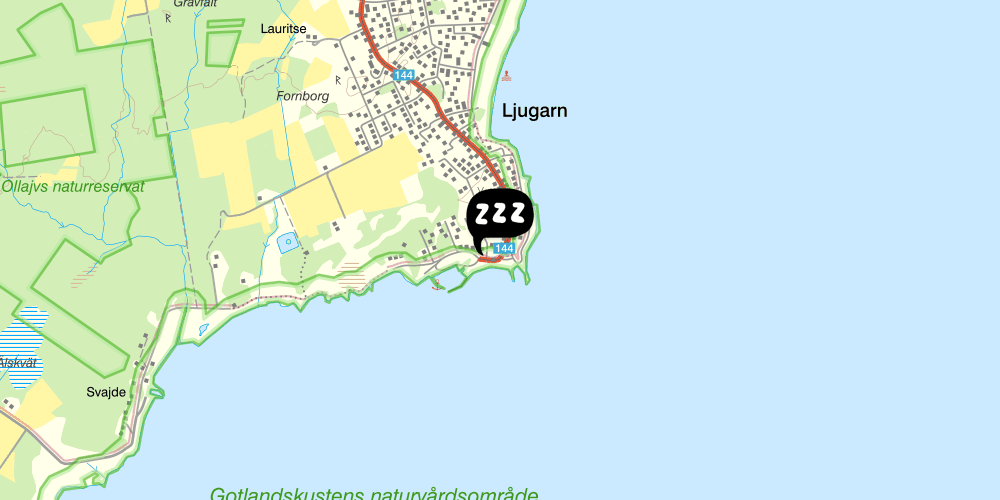 Map showing the location of STF Ljugarn Vandrarhem