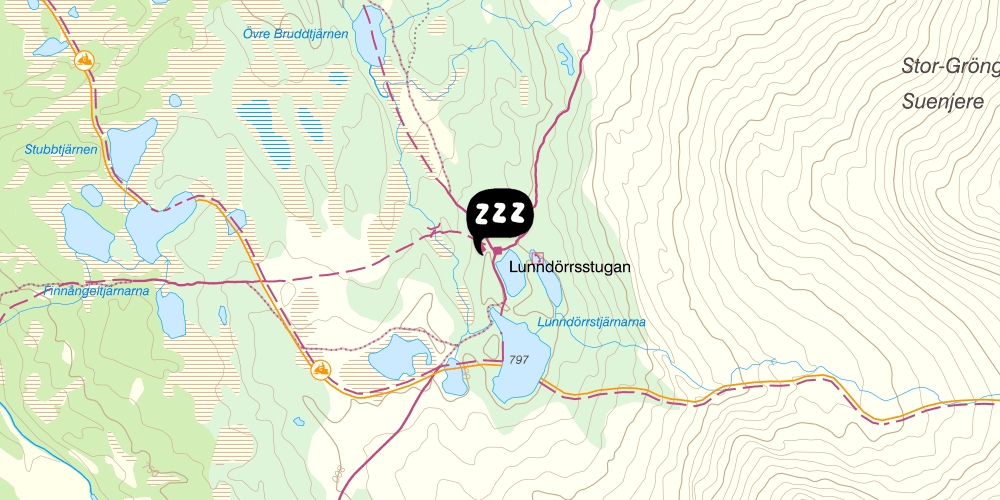 Map showing the location of STF Lunndörren Fjällstuga