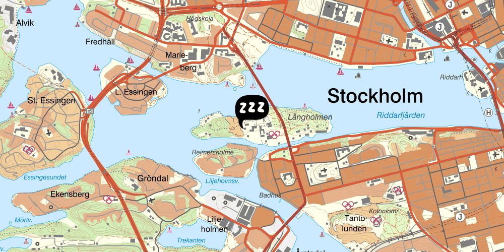 Map showing the location of STF Långholmen Vandrarhem Stockholm