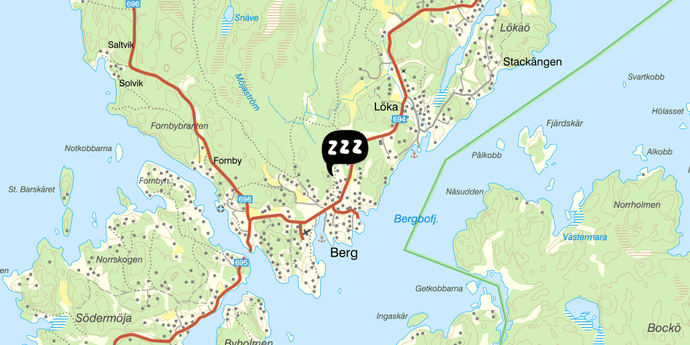 Map showing the location of STF Möja Vandrarhem