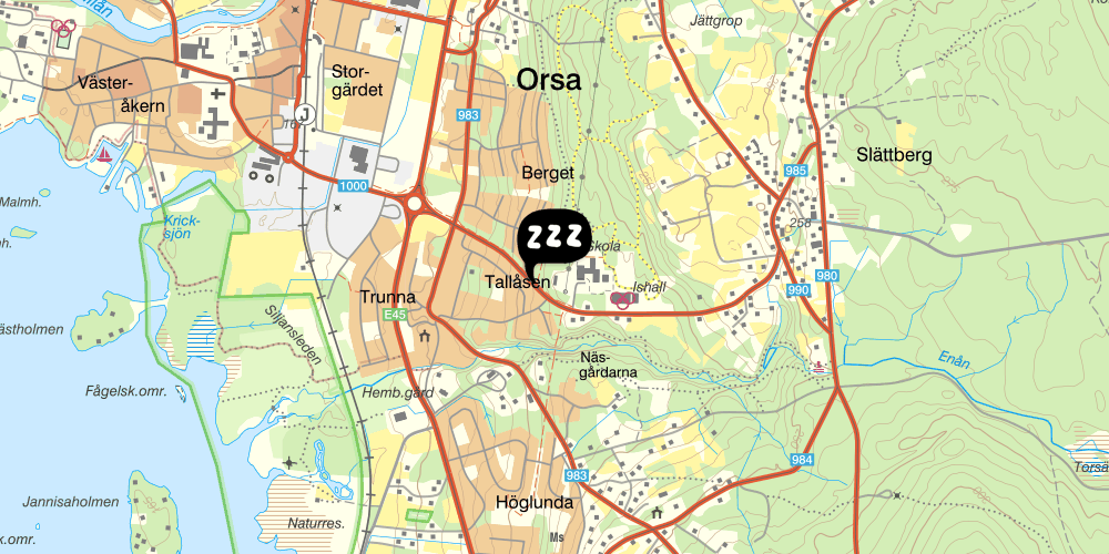 Map showing the location of STF Orsa Vandrarhem