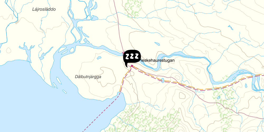 Map showing the location of STF Pieskehaure Fjällstuga