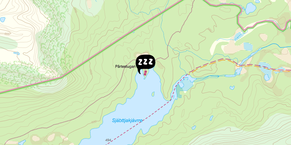Map showing the location of STF Pårte Fjällstuga