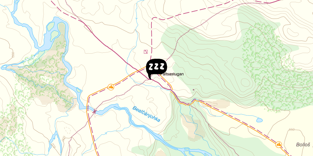 Map showing the location of STF Pältsa Fjällstuga