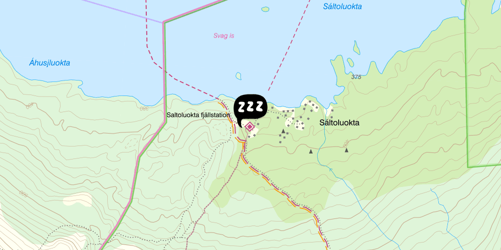 Map showing the location of STF Saltoluokta Fjällstation