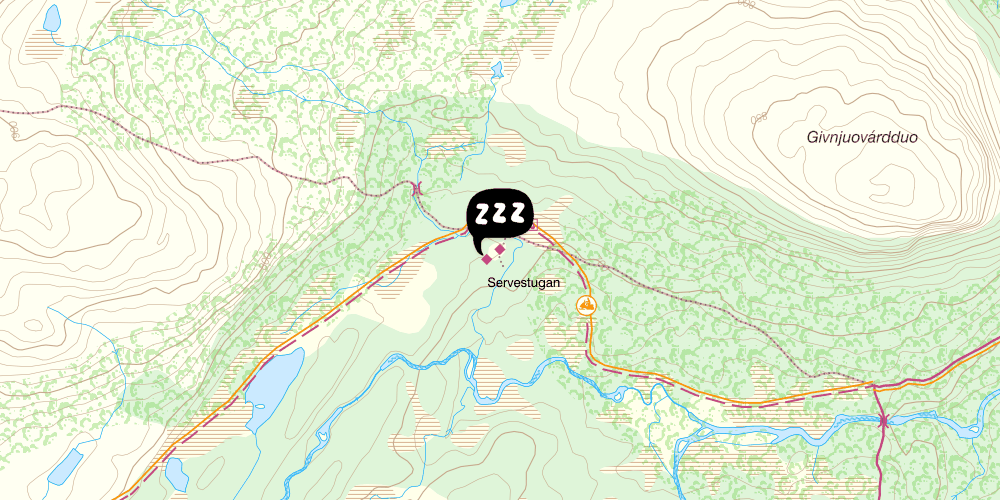 Map showing the location of STF Serve Fjällstuga