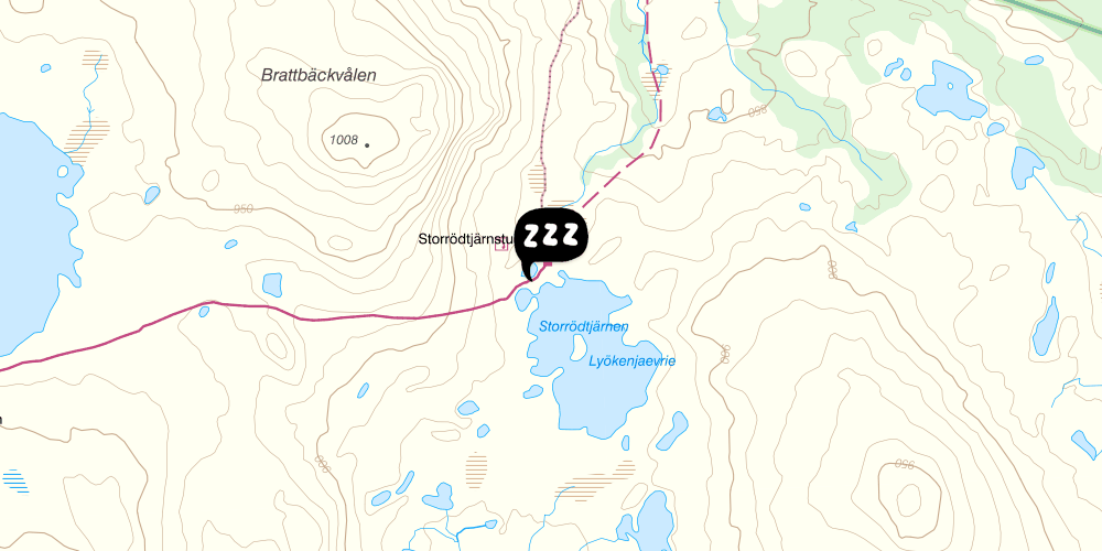 Map showing the location of STF Storrödtjärn Fjällstuga