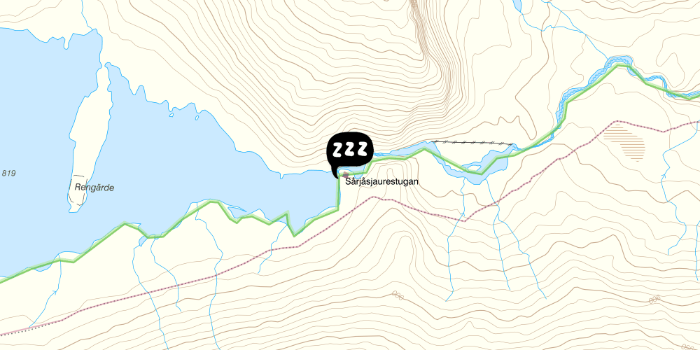 Map showing the location of STF Sårjåsjaure Fjällstuga