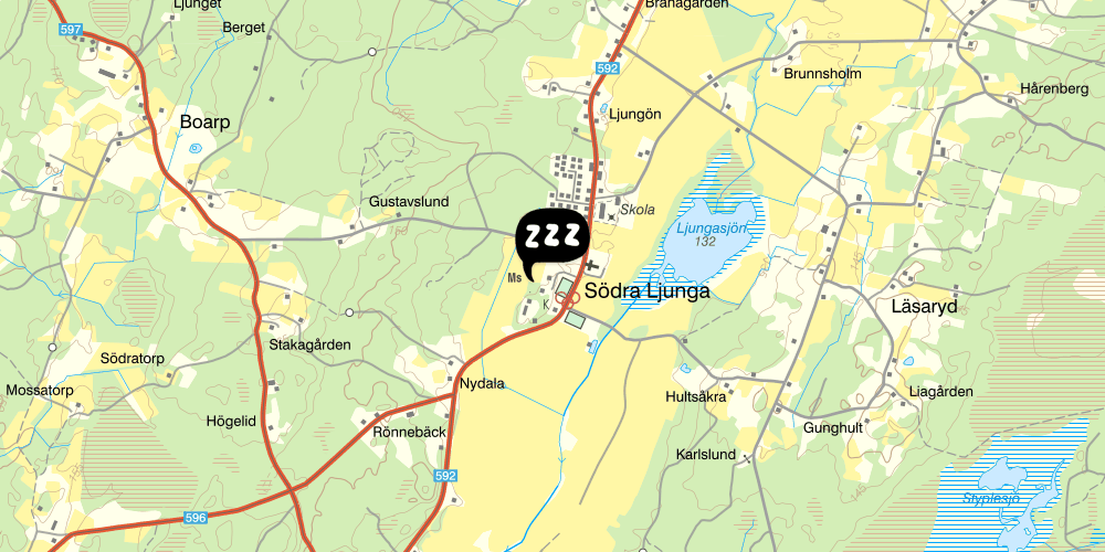 Map showing the location of STF Södra Ljunga Vandrarhem