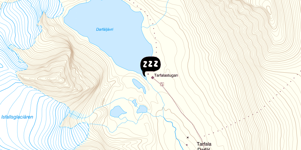 Map showing the location of STF Tarfala Fjällstuga