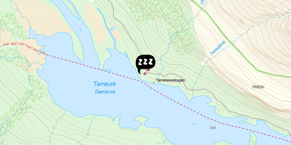 Map showing the location of STF Tarrekaise Fjällstuga