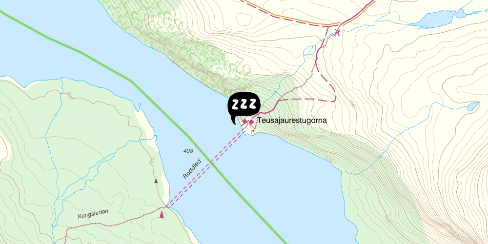 Map showing the location of STF Teusajaure Fjällstuga