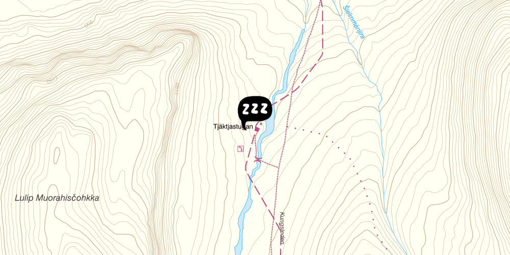 Map showing the location of STF Tjäktja Fjällstuga