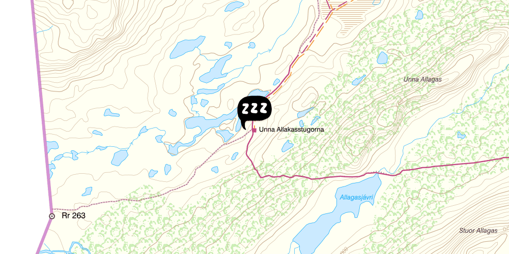 Map showing the location of STF Unna Allakas Fjällstuga