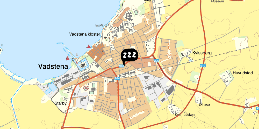 Map showing the location of STF Vadstena Vandrarhem