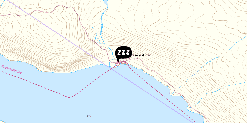 Map showing the location of STF Vaimok Fjällstuga