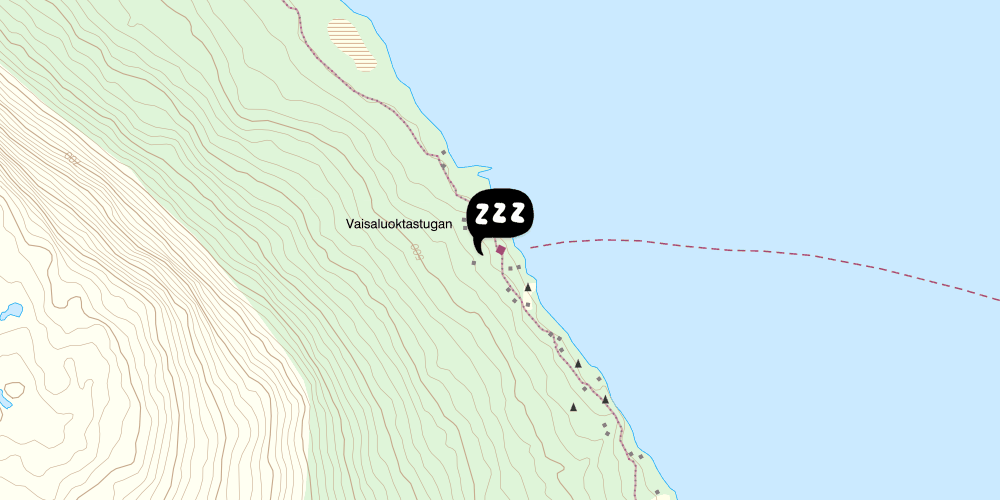 Map showing the location of STF Vaisaluokta Fjällstuga