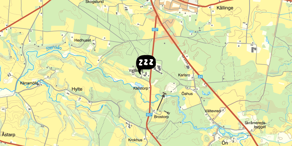 Map showing the location of STF Vallåsens Värdshus